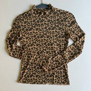 Sheer Cheetah Mock Turtleneck Top Size XS